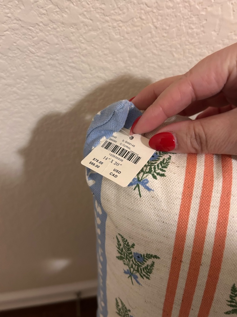 New Anthropologie Tess Cotton Screen Printed Floral Striped Pillow - Picture 4 of 4